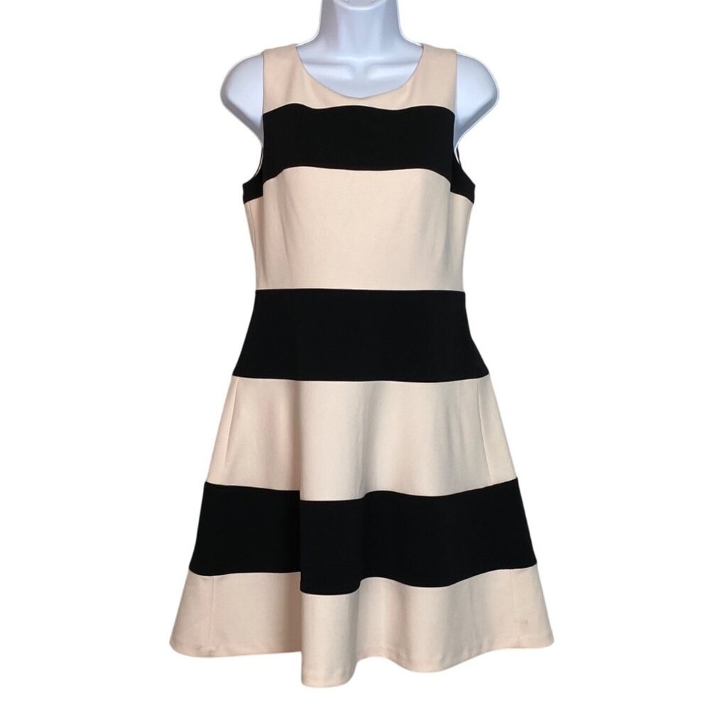 Tommy Hilfiger Colorblock Cream Black Stripe Fit & Flare A-Line Dress Size 6